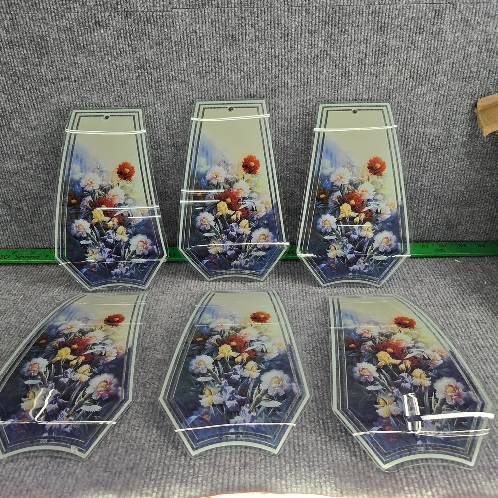 OK Lighting Touch Lamp Replacement Glass Shades Floral Hummingbird Set of 6